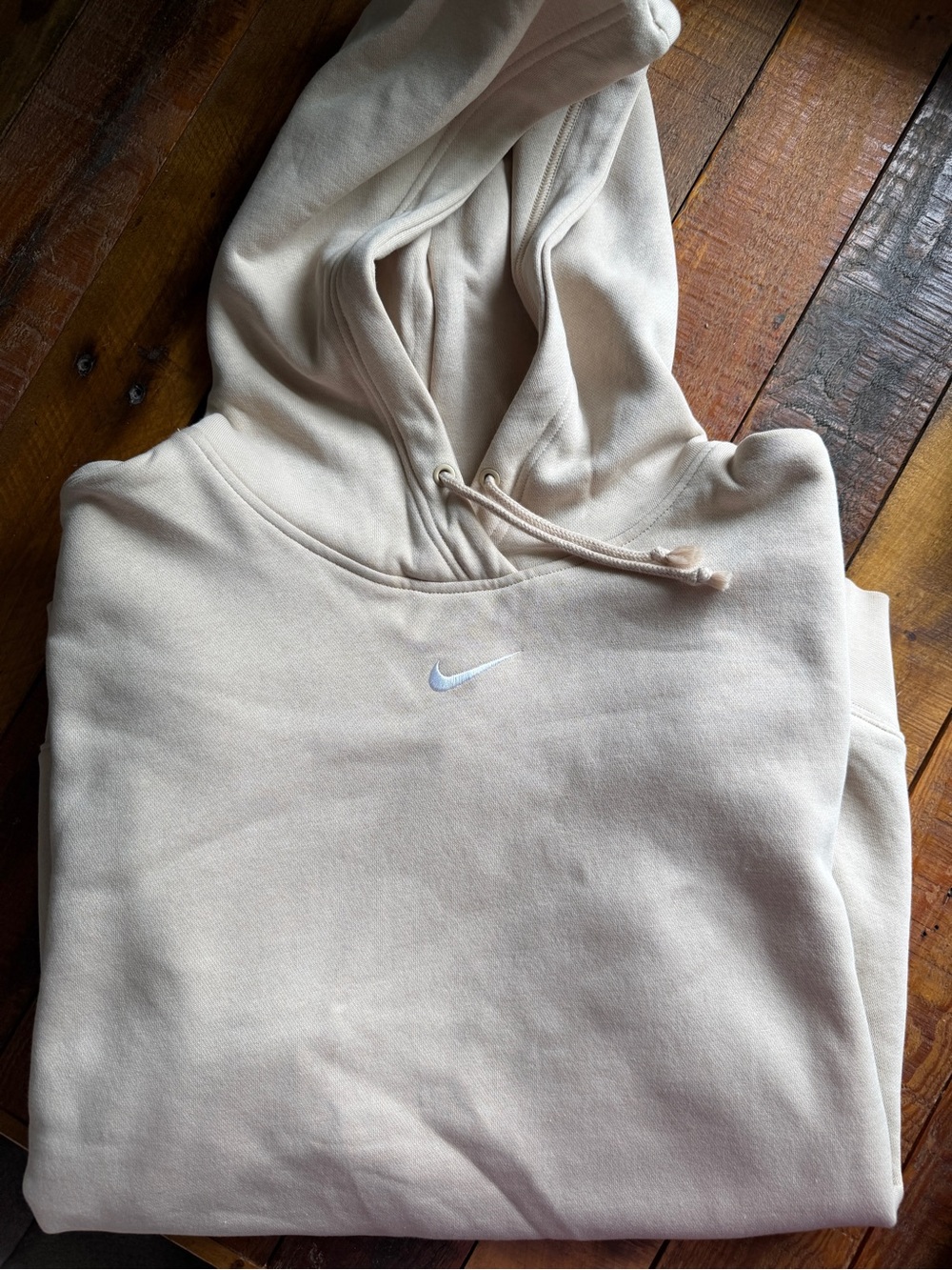 Nike Cream Beige Pullover Hoodie with Black Swoosh Label